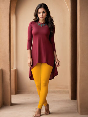 Yellow Women's Cotton Lycra Churidar Leggings – Perfect Fit, Ultra-Soft & Stretchable