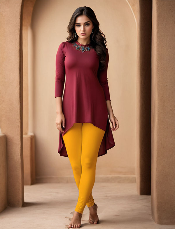Yellow Women's Cotton Lycra Churidar Leggings – Perfect Fit, Ultra-Soft & Stretchable