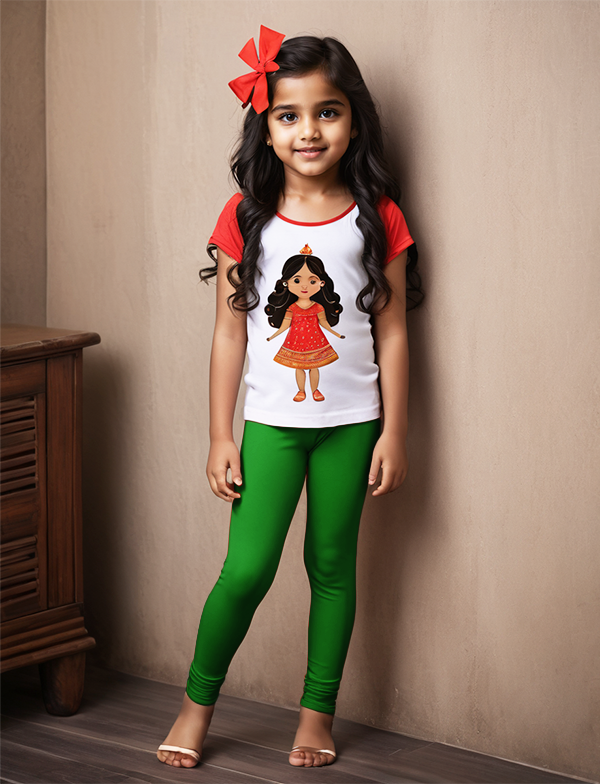 Girls' Bottle Green Cotton Lycra Stretchable Leggings – Soft, Comfortable & Stylish