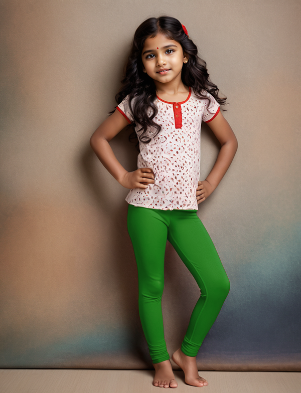 Girls' Bottle Green Cotton Lycra Stretchable Leggings – Soft, Comfortable & Stylish