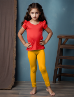 Girls' Fire Yellow Cotton Lycra Stretchable Leggings – Soft, Comfortable & Stylish