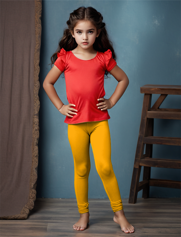 Girls' Fire Yellow Cotton Lycra Stretchable Leggings – Soft, Comfortable & Stylish