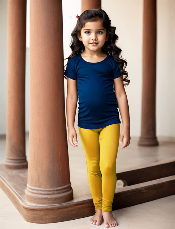 Girls' Fire Yellow Cotton Lycra Stretchable Leggings – Soft, Comfortable & Stylish