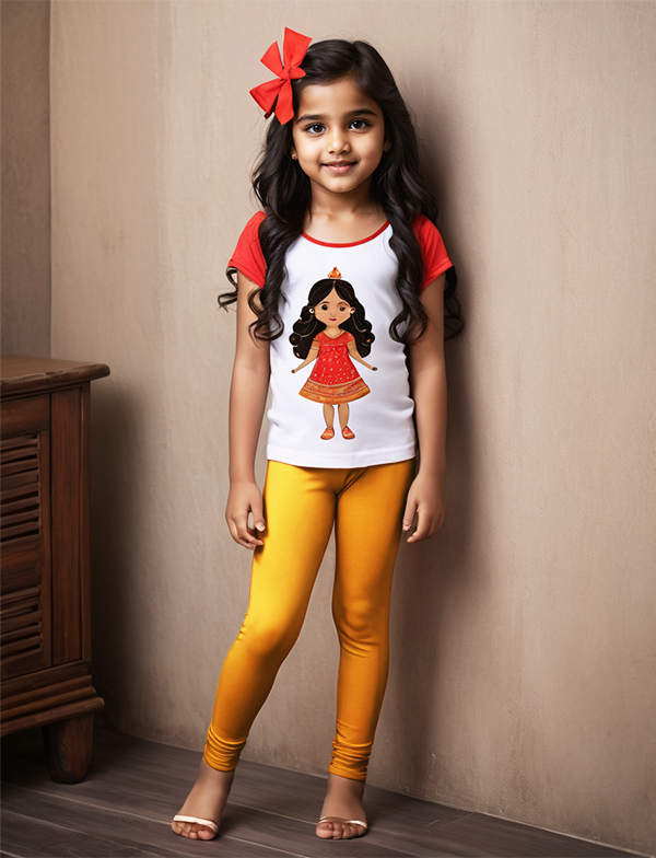 Girls' Fire Yellow Cotton Lycra Stretchable Leggings – Soft, Comfortable & Stylish