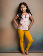 Girls' Fire Yellow Cotton Lycra Stretchable Leggings – Soft, Comfortable & Stylish