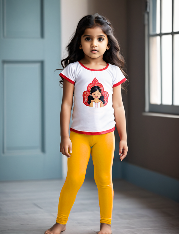 Girls' Fire Yellow Cotton Lycra Stretchable Leggings – Soft, Comfortable & Stylish