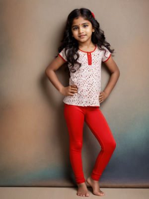 Girls' Red Cotton Lycra Stretchable Leggings – Soft, Comfortable & Stylish