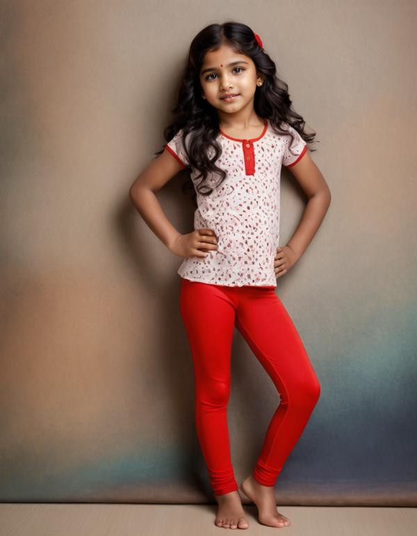 Girls' Red Cotton Lycra Stretchable Leggings – Soft, Comfortable & Stylish