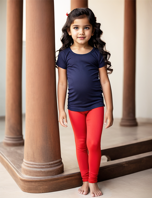 Girls' Red Cotton Lycra Stretchable Leggings – Soft, Comfortable & Stylish