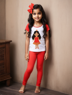 Girls' Red Cotton Lycra Stretchable Leggings – Soft, Comfortable & Stylish