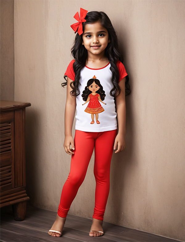 Girls' Red Cotton Lycra Stretchable Leggings – Soft, Comfortable & Stylish
