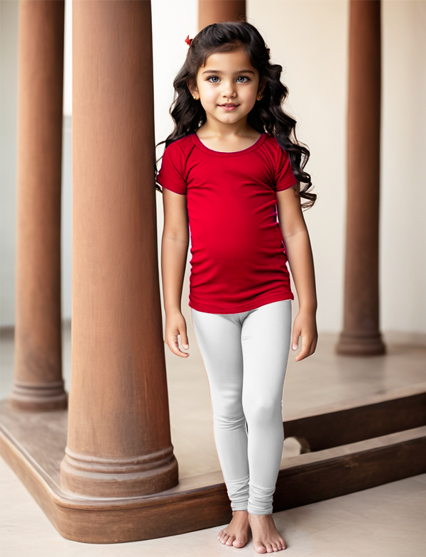 Girls' White Cotton Lycra Stretchable Leggings – Soft, Comfortable & Stylish