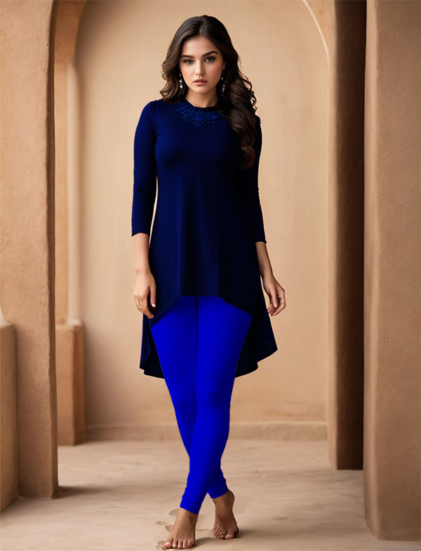 Ink Blue Women's Cotton Lycra Churidar Leggings – Perfect Fit, Ultra-Soft & Stretchable