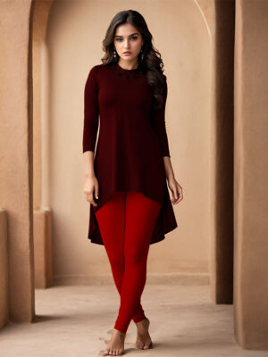 Maroon Women's Cotton Lycra Churidar Leggings – Perfect Fit, Ultra-Soft & Stretchable