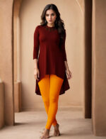 Orange Women's Cotton Lycra Churidar Leggings – Perfect Fit, Ultra-Soft & Stretchable