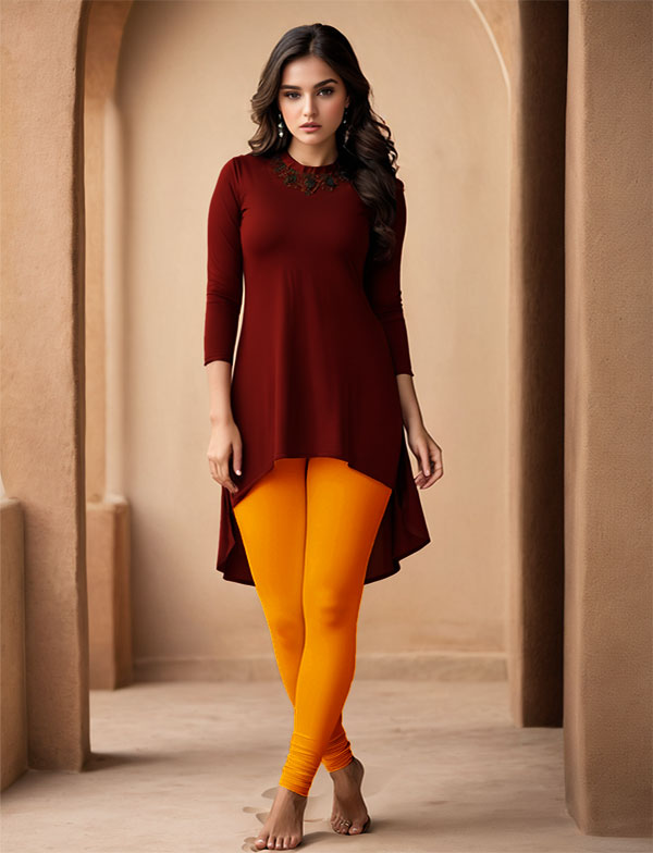Orange Women's Cotton Lycra Churidar Leggings – Perfect Fit, Ultra-Soft & Stretchable