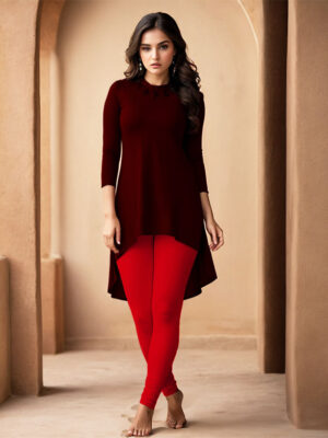 Red Women's Cotton Lycra Churidar Leggings – Perfect Fit, Ultra-Soft & Stretchable