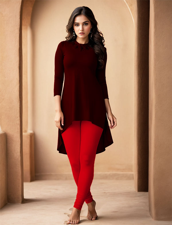 Red Women's Cotton Lycra Churidar Leggings – Perfect Fit, Ultra-Soft & Stretchable